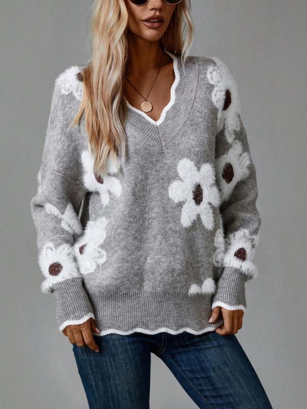 Thea | V-Neck Floral Sweater