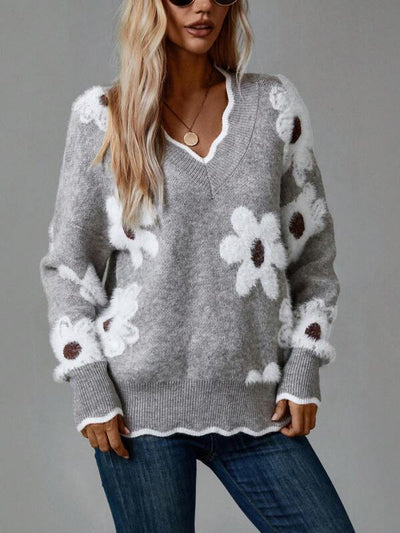 Thea | V-Neck Floral Sweater