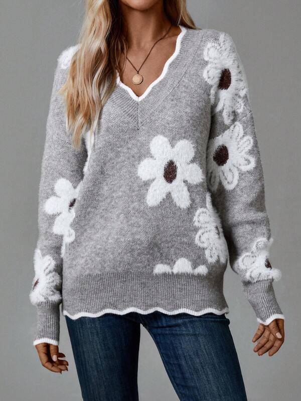 Thea | V-Neck Floral Sweater