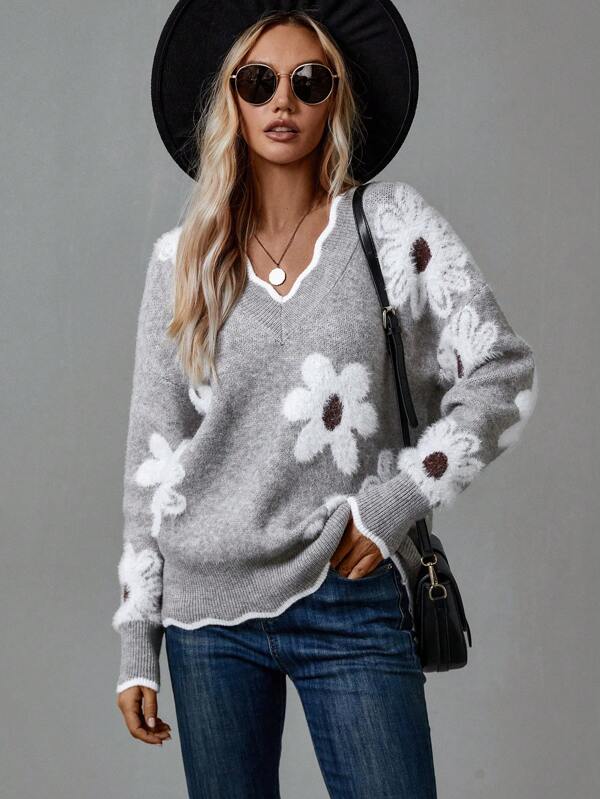 Thea | V-Neck Floral Sweater
