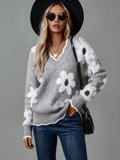 Thea | V-Neck Floral Sweater
