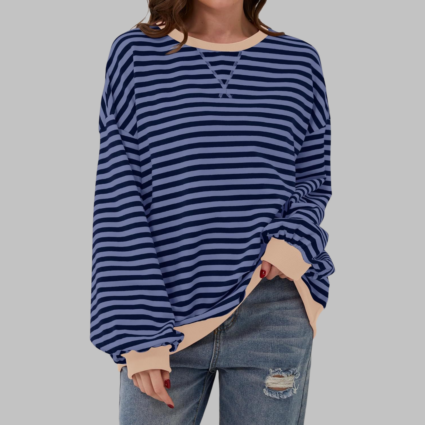 Nerina | Casual Long Sleeve Round Neck Striped Sweatshirt