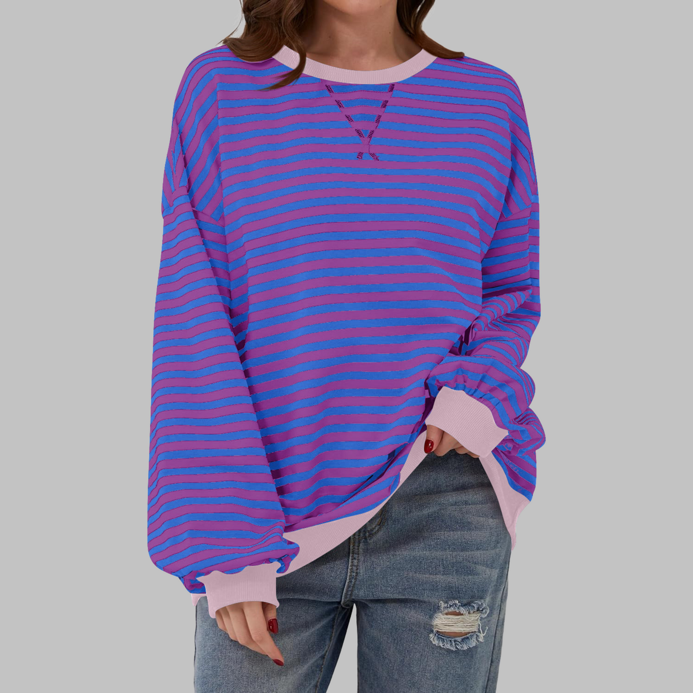 Nerina | Casual Long Sleeve Round Neck Striped Sweatshirt