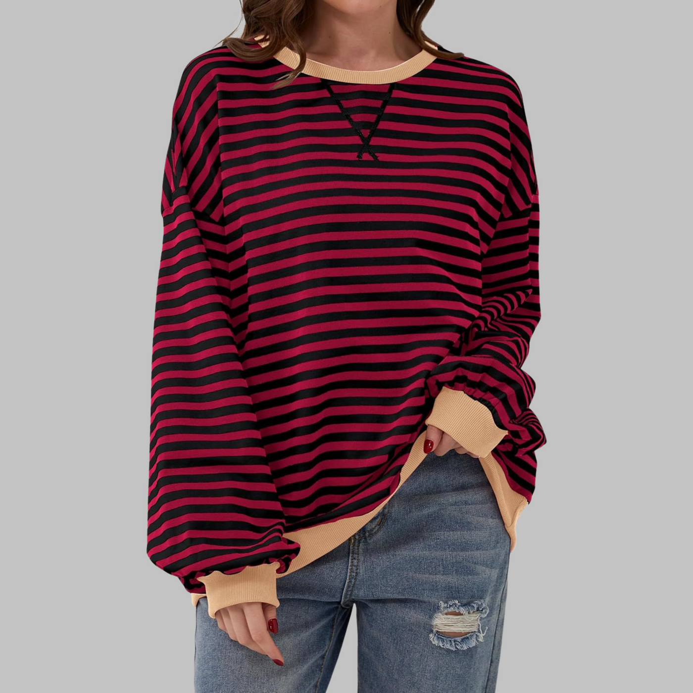 Nerina | Casual Long Sleeve Round Neck Striped Sweatshirt