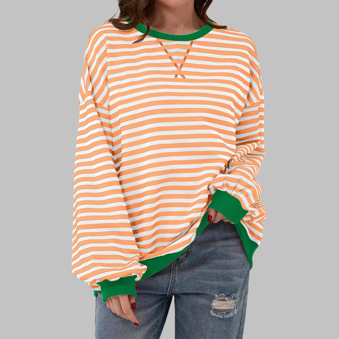 Nerina | Casual Long Sleeve Round Neck Striped Sweatshirt