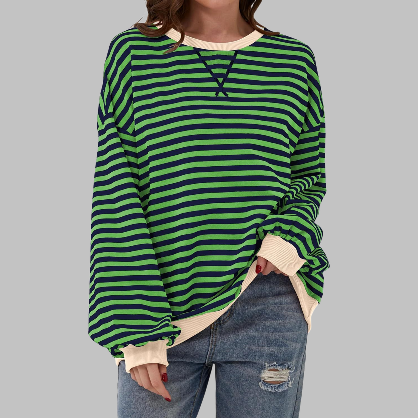 Nerina | Casual Long Sleeve Round Neck Striped Sweatshirt