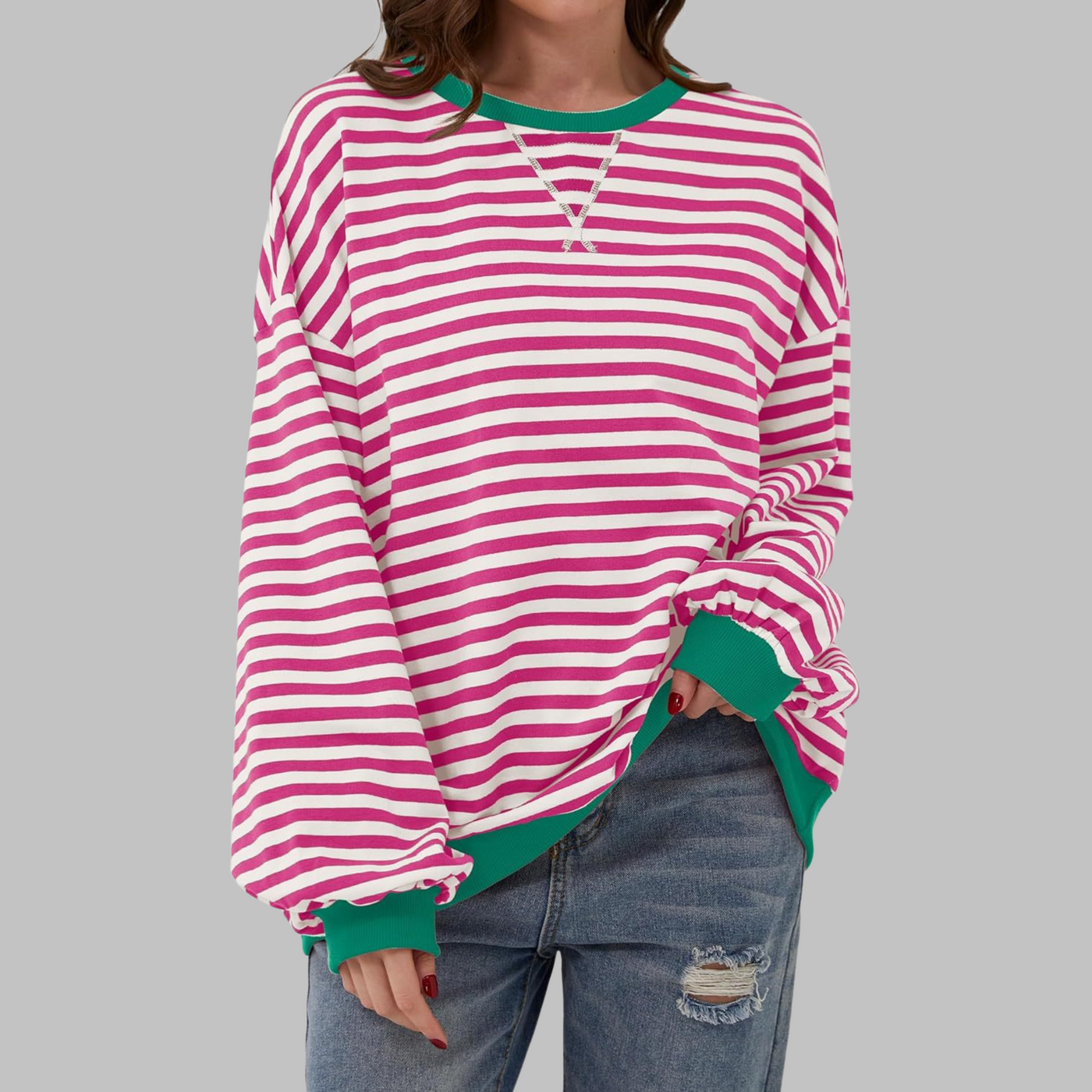 Nerina | Casual Long Sleeve Round Neck Striped Sweatshirt