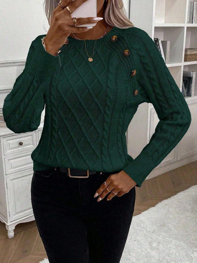 Clara | Button-Detail Cable Knit Jumper