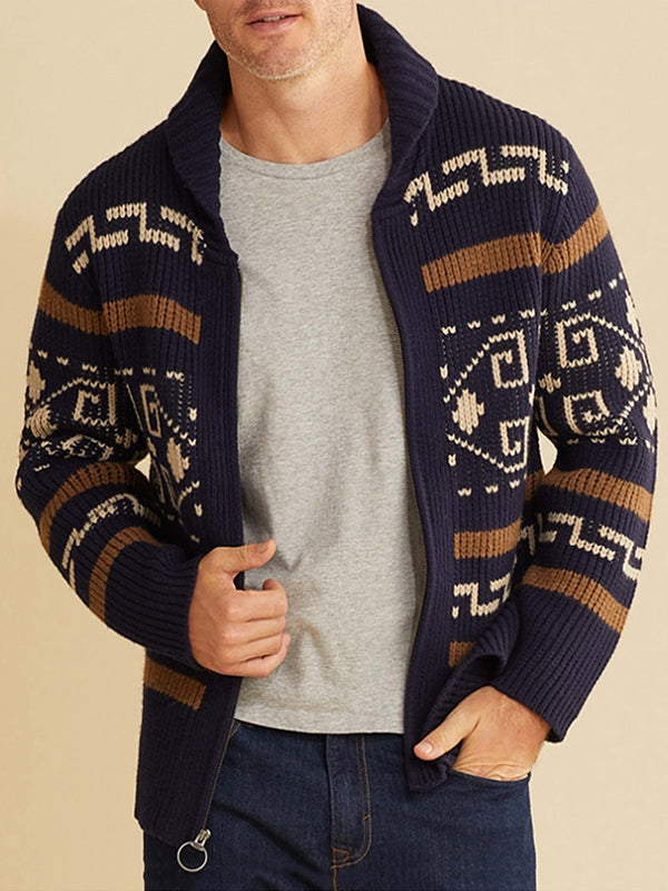 Hugo | Men's lapel jacquard knitted casual sweater cardigan jacket