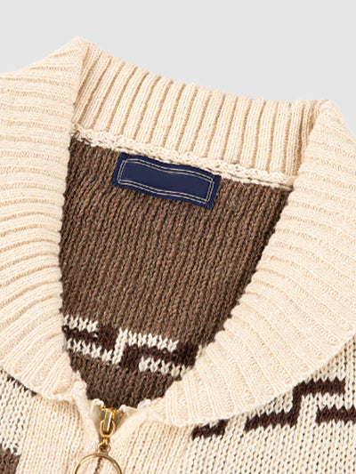 Hugo | Men's lapel jacquard knitted casual sweater cardigan jacket