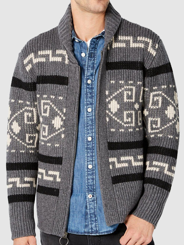 Hugo | Men's lapel jacquard knitted casual sweater cardigan jacket