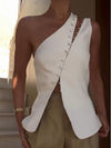 Lunara | One-Shoulder Button Detail Top