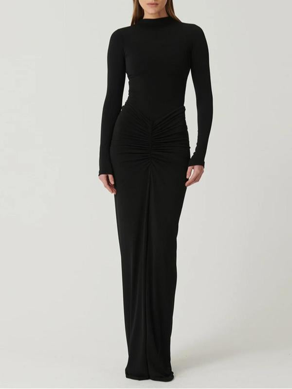 Betty | Classy Ruched Long Sleeve Mock Bodycon Maxi Dress
