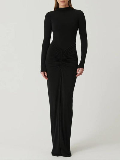 Betty | Classy Ruched Long Sleeve Mock Bodycon Maxi Dress