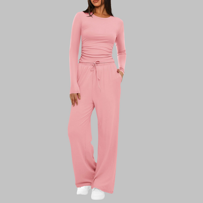 Belle Casual Long Sleeve Top and Wide Leg Pants Set