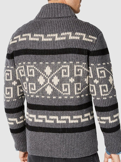 Hugo | Men's lapel jacquard knitted casual sweater cardigan jacket