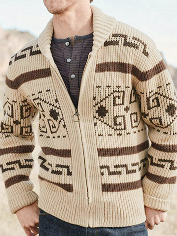 Hugo | Men's lapel jacquard knitted casual sweater cardigan jacket