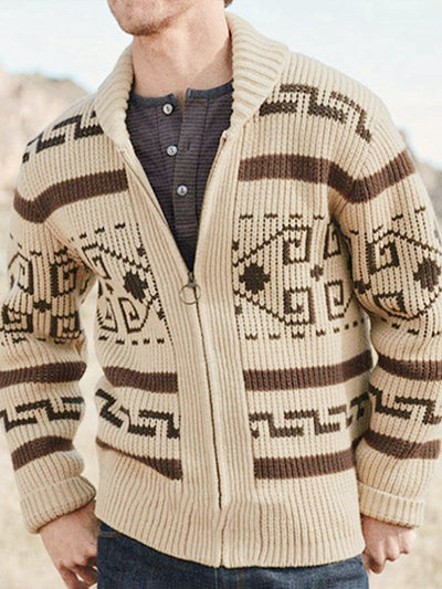 Hugo | Men's lapel jacquard knitted casual sweater cardigan jacket