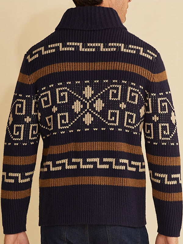 Hugo | Men's lapel jacquard knitted casual sweater cardigan jacket