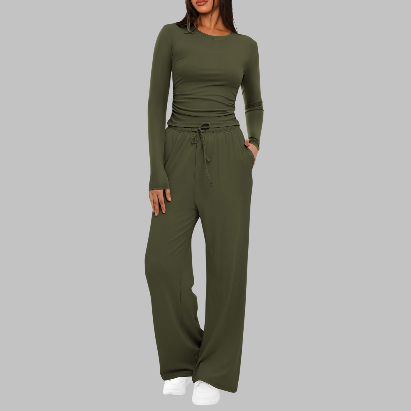 Belle Casual Long Sleeve Top and Wide Leg Pants Set