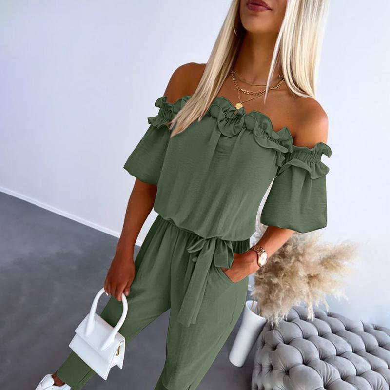 Camila | Chic Off Shoulder Frill Tie-Waist Jumpsuit