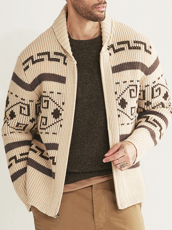Hugo | Men's lapel jacquard knitted casual sweater cardigan jacket