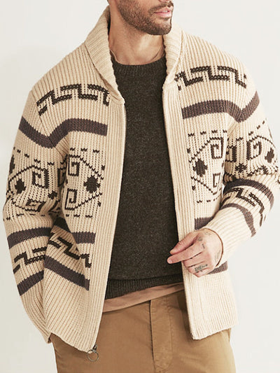 Hugo | Men's lapel jacquard knitted casual sweater cardigan jacket