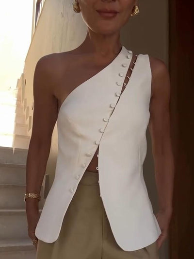 Lunara | One-Shoulder Button Detail Top