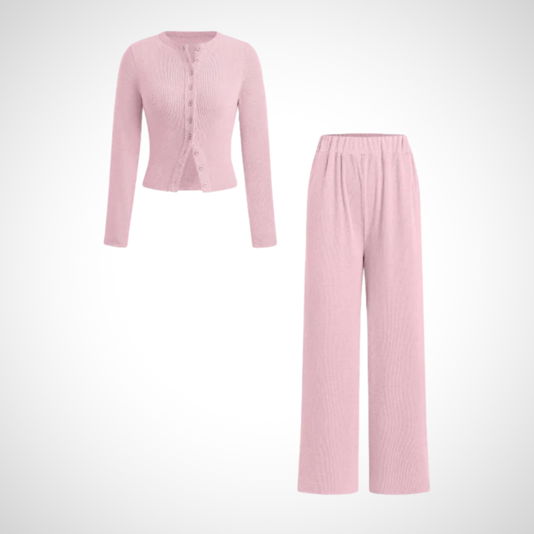 Coly | Comfy Button Front Long Sleeve Top and Pants Set