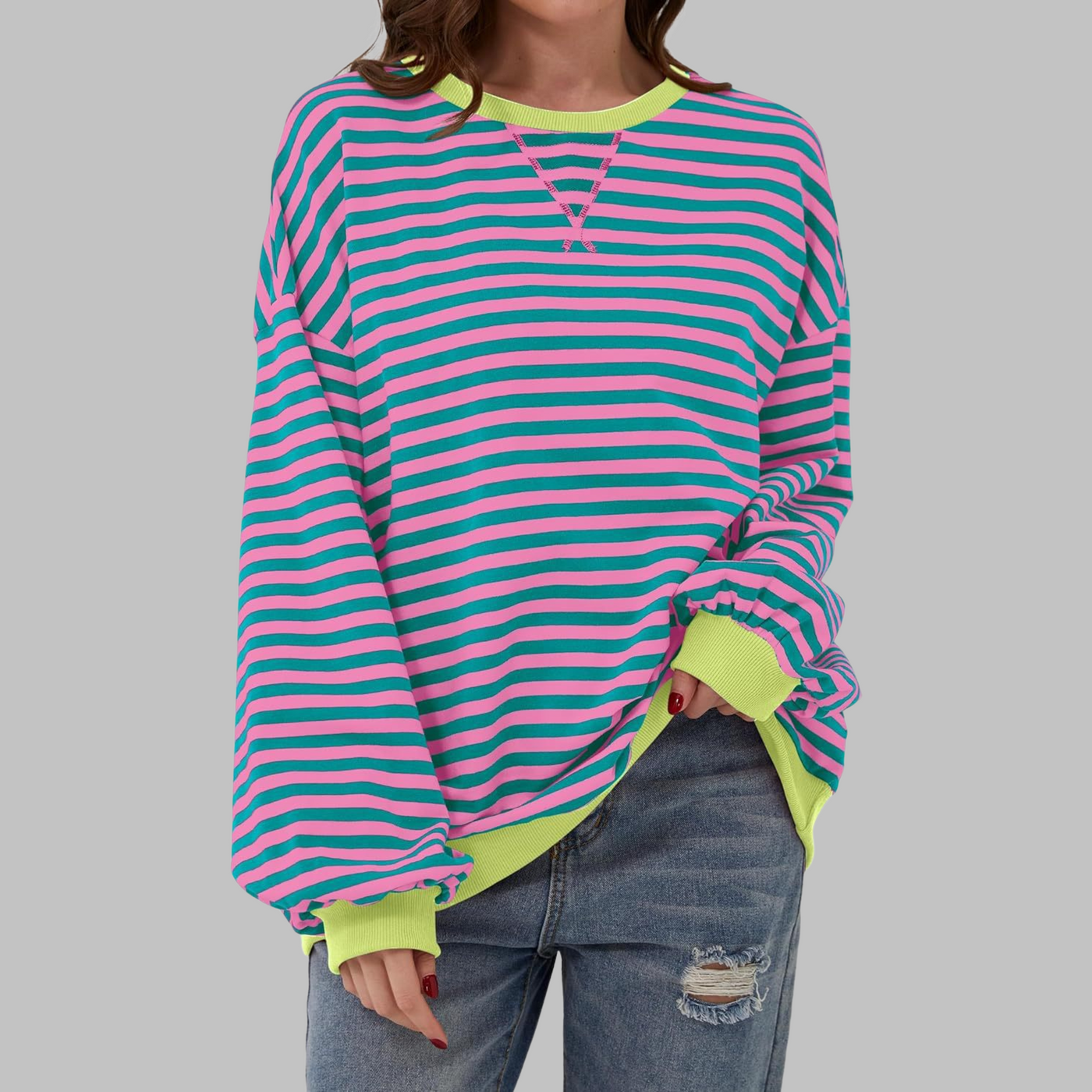 Nerina | Casual Long Sleeve Round Neck Striped Sweatshirt