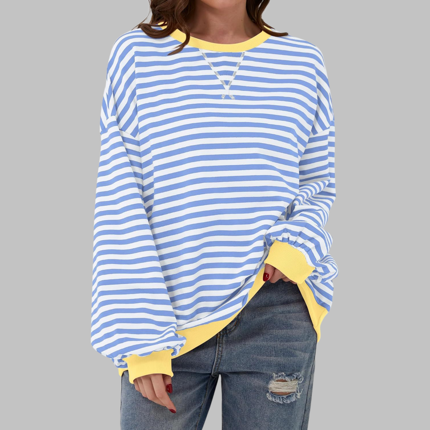 Nerina | Casual Long Sleeve Round Neck Striped Sweatshirt