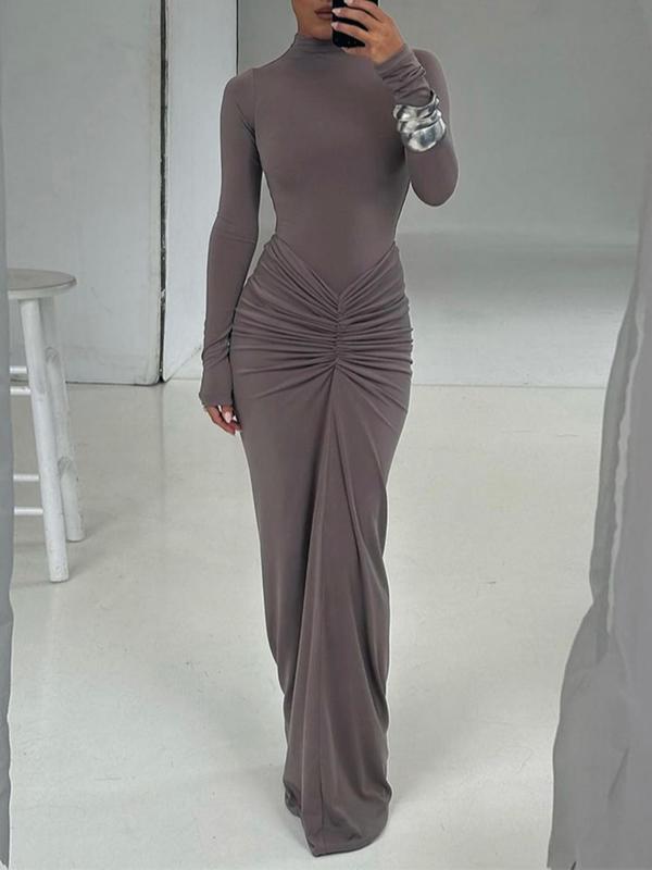 Betty | Classy Ruched Long Sleeve Mock Bodycon Maxi Dress