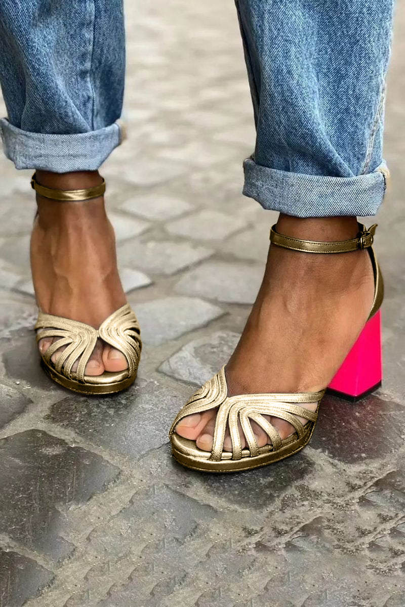 Selina | Glamorous Chunky Heels with Gold Straps
