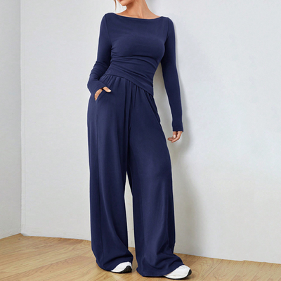 DANTARA | Casual Long Sleeve Top and Wide Leg Pants Set