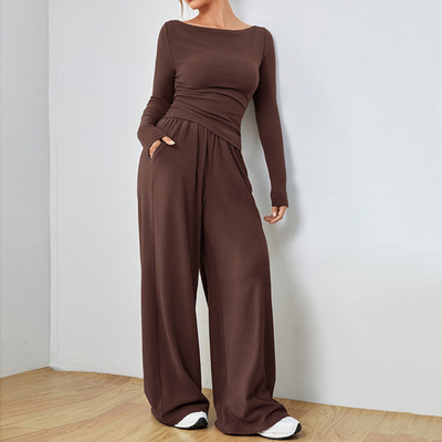 DANTARA | Casual Long Sleeve Top and Wide Leg Pants Set