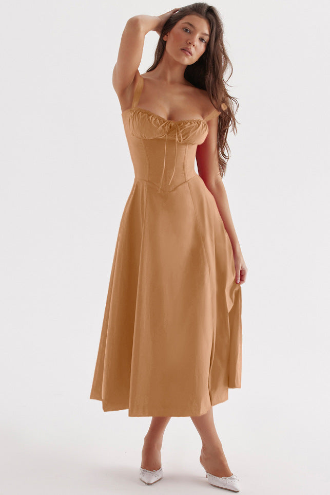 Oprah | Casual Lace-Up Square Neck Midi Dress