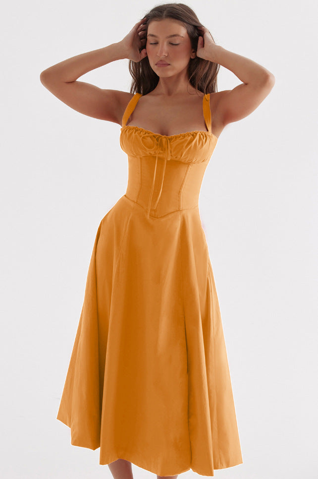 Oprah | Casual Lace-Up Square Neck Midi Dress