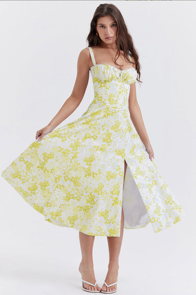 Oprah | Casual Lace-Up Square Neck Midi Dress