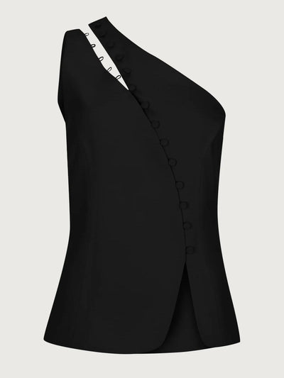 Lunara | One-Shoulder Button Detail Top