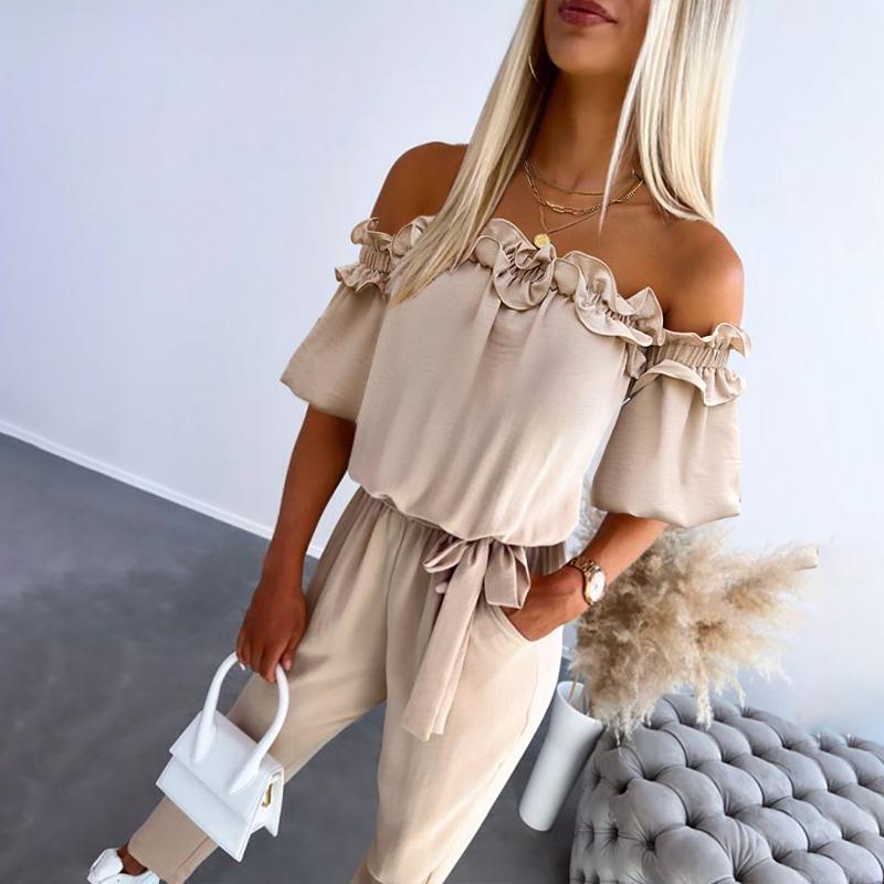 Camila | Chic Off Shoulder Frill Tie-Waist Jumpsuit