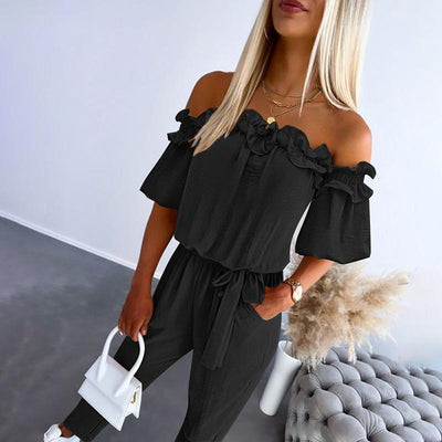 Camila | Chic Off Shoulder Frill Tie-Waist Jumpsuit