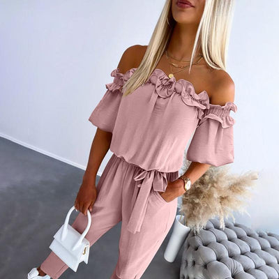 Camila | Chic Off Shoulder Frill Tie-Waist Jumpsuit