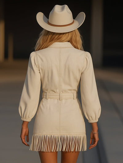 Selcia | Denim Mini Dress with Tassel Accents